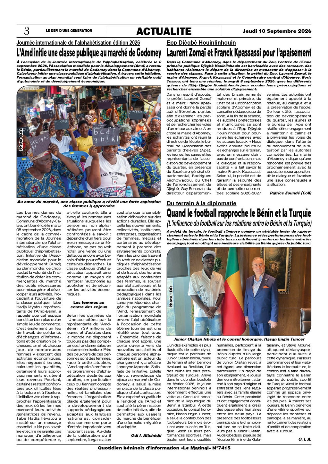 LE MATINAL 10 SEPTEMBRE 2026